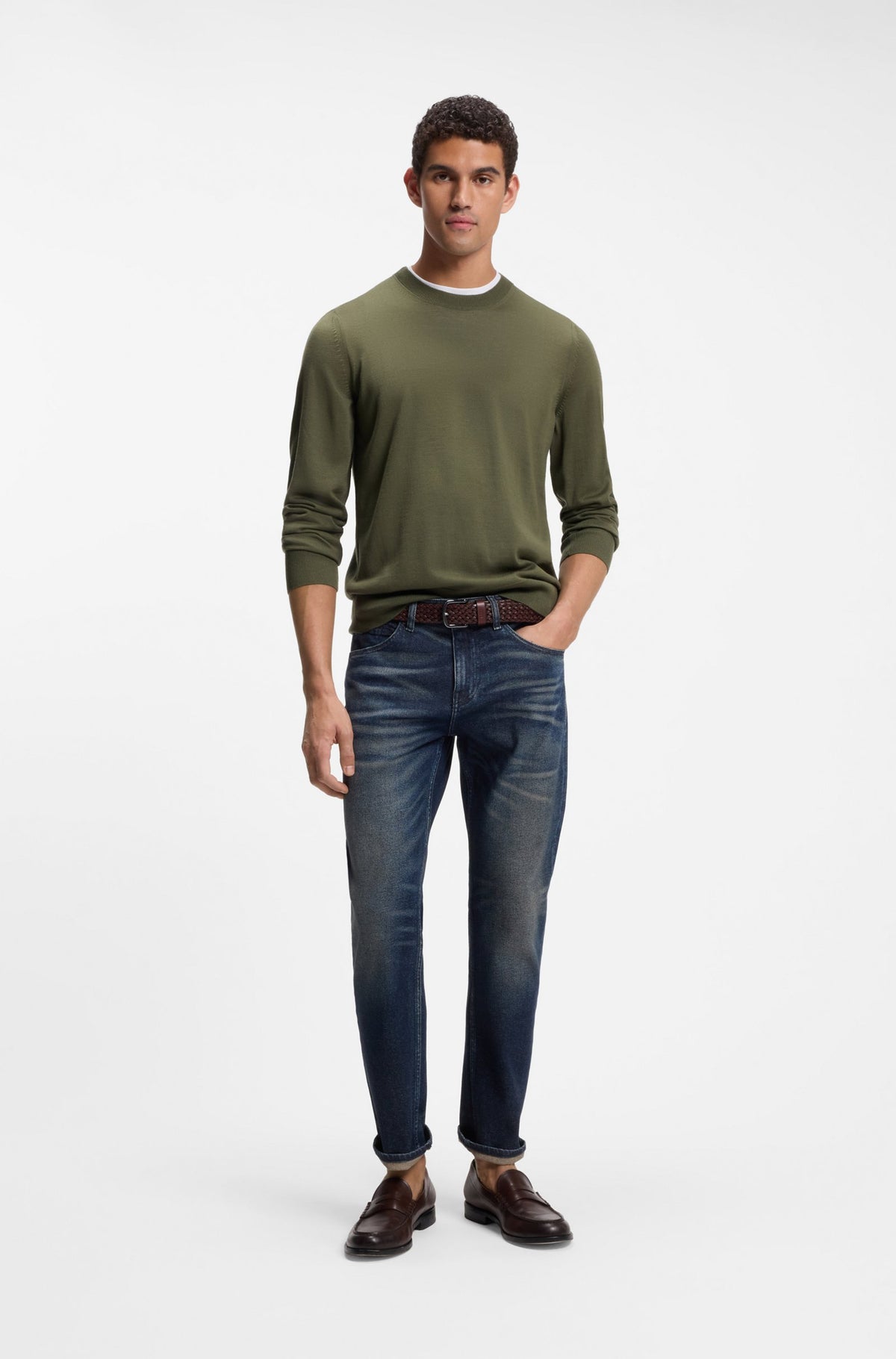 Boss Merino-wool sweater in a regular fit - Green