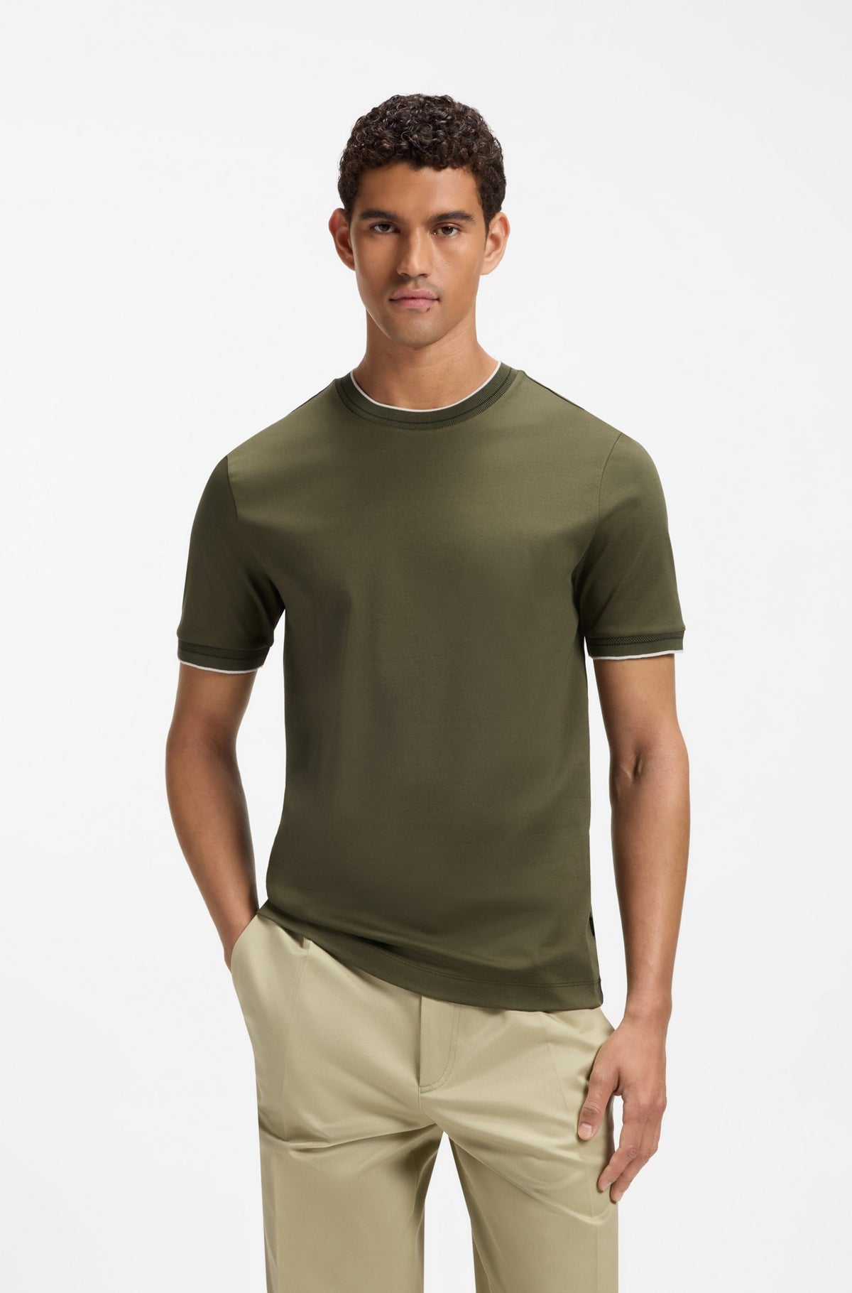 Boss Slim-fit cotton T-shirt with crew neck - Green