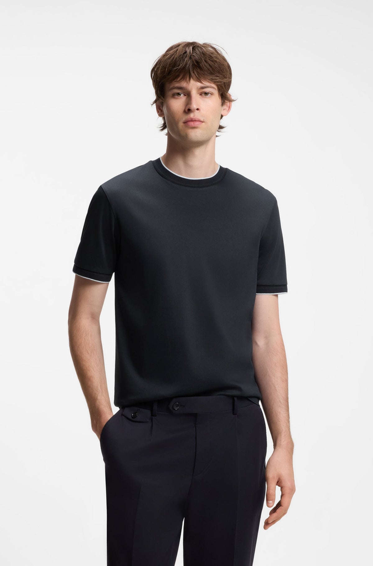 Boss Slim-fit cotton T-shirt with crew neck - Blue