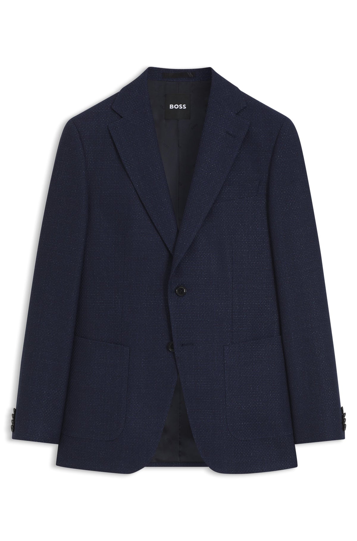 Boss Slim-fit H-Hutson Blazer in a patterned virgin wool blend - Blue