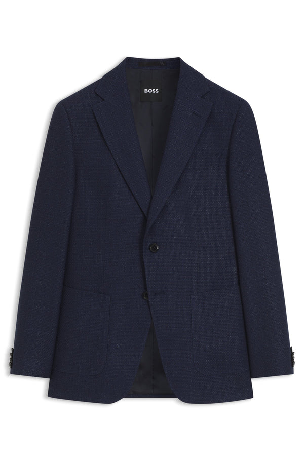 Boss Slim-fit H-Hutson Blazer in a patterned virgin wool blend - Blue