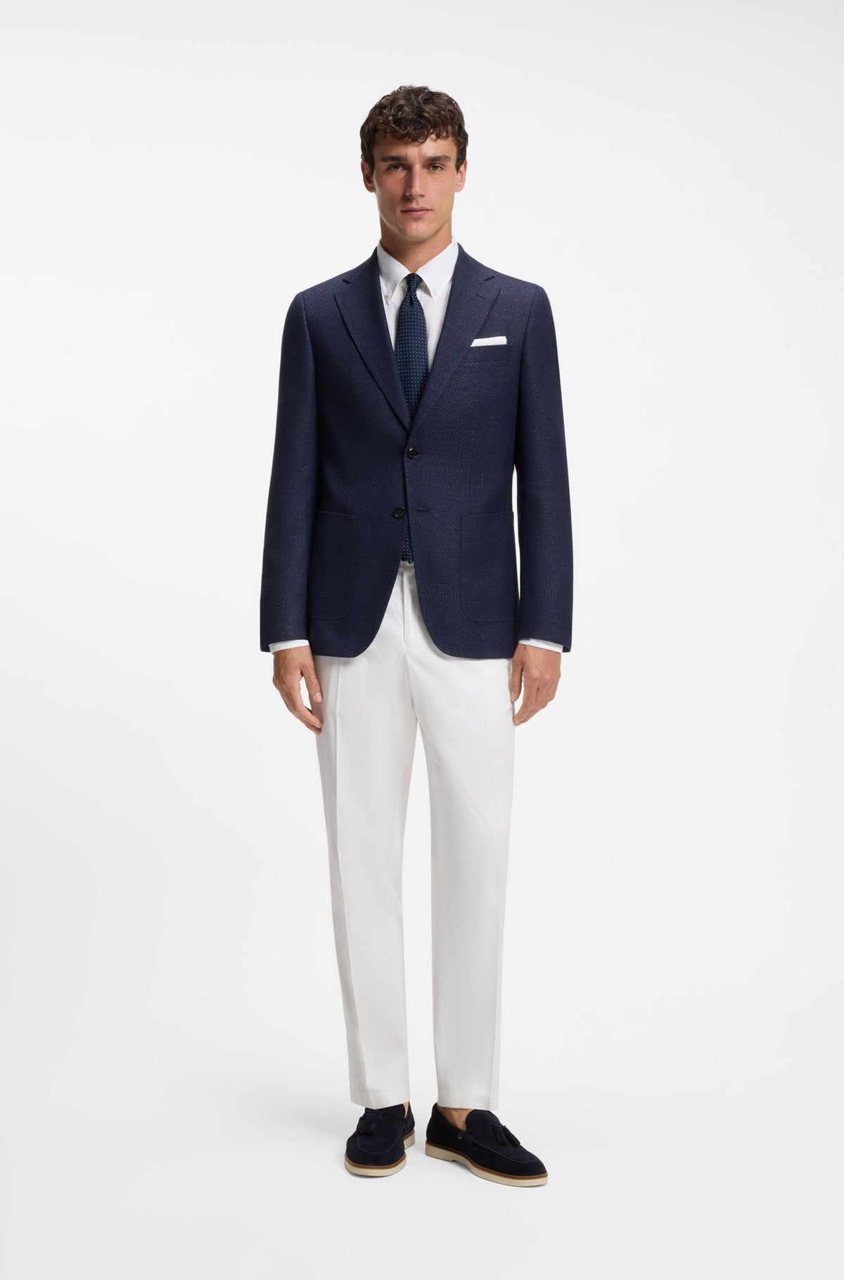 Boss Slim-fit H-Hutson Blazer in a patterned virgin wool blend - Blue