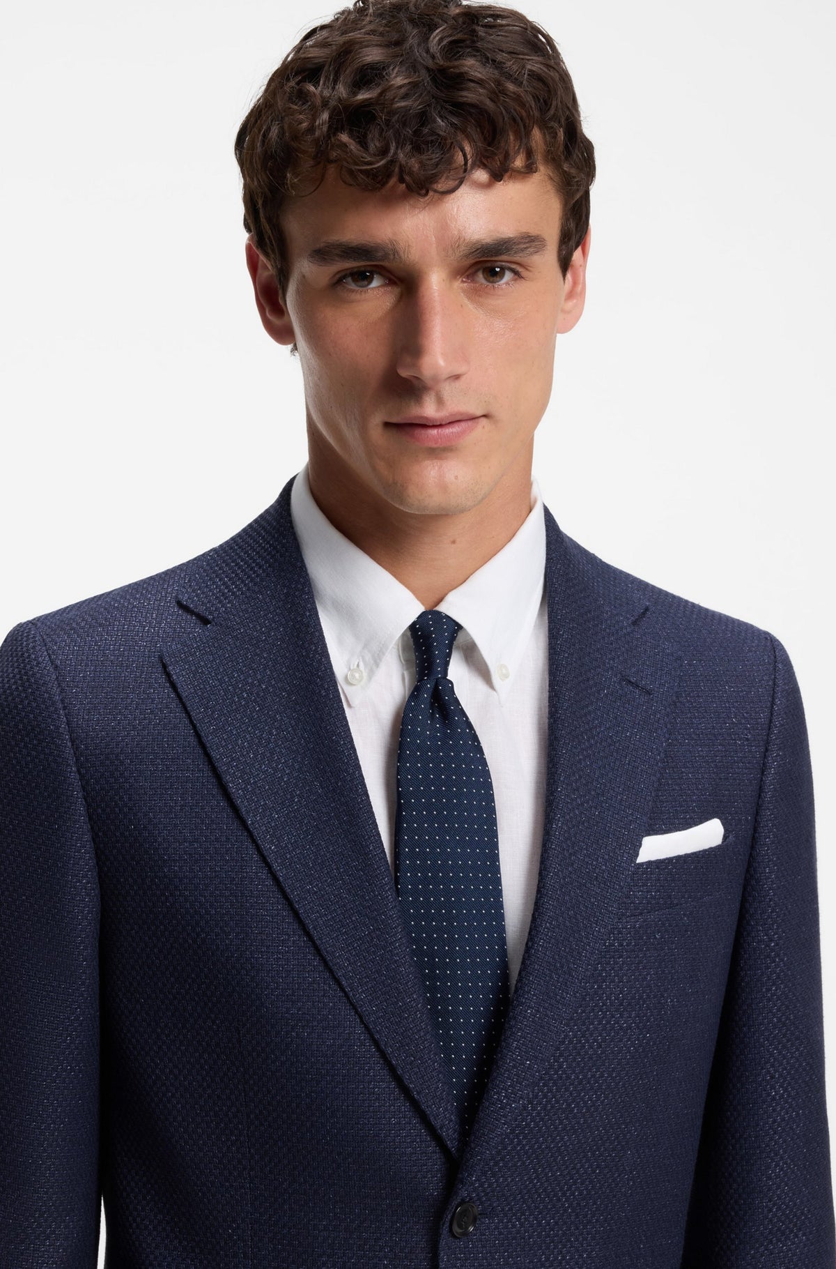 Boss Slim-fit H-Hutson Blazer in a patterned virgin wool blend - Blue