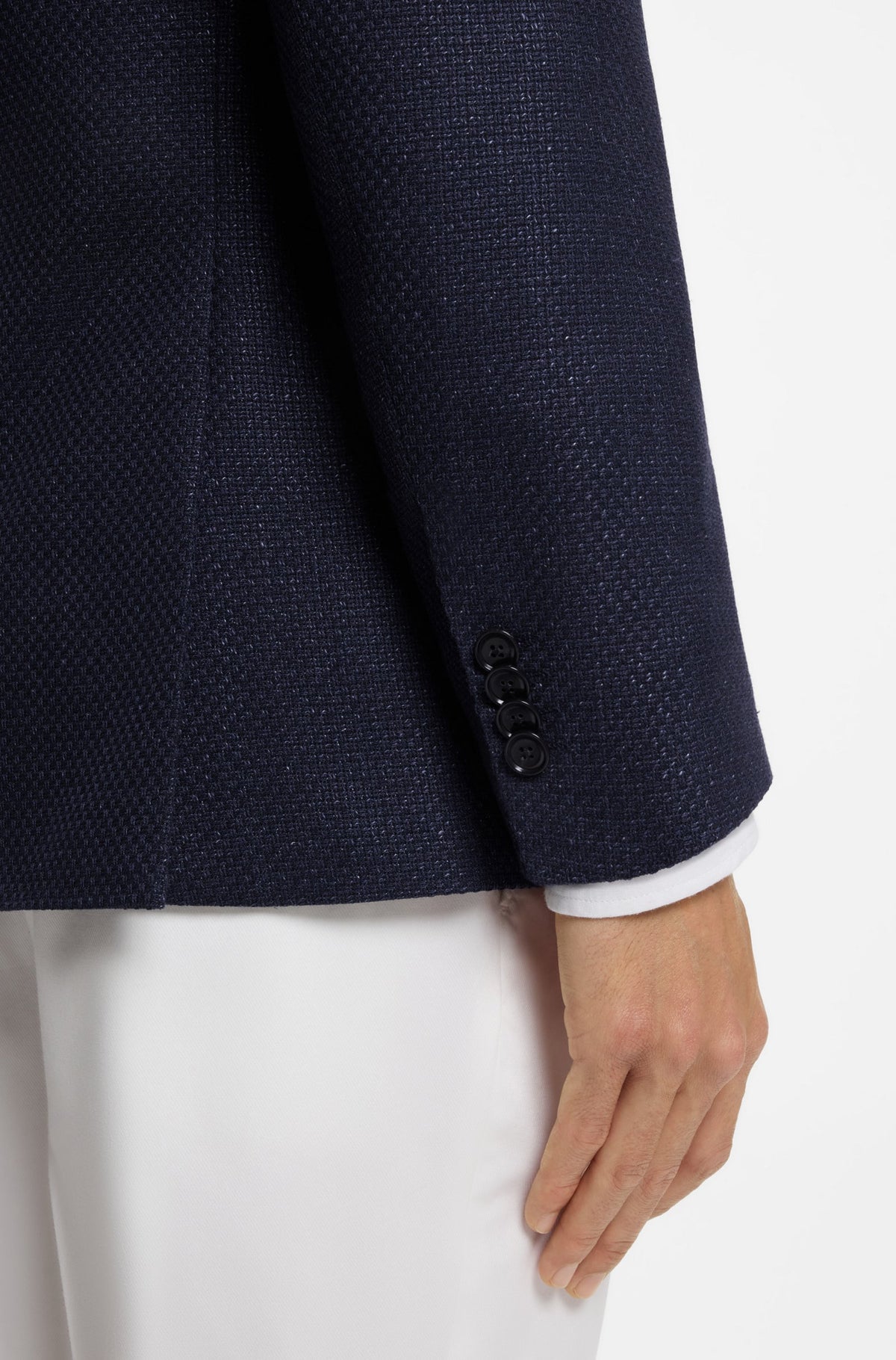 Boss Slim-fit H-Hutson Blazer in a patterned virgin wool blend - Blue