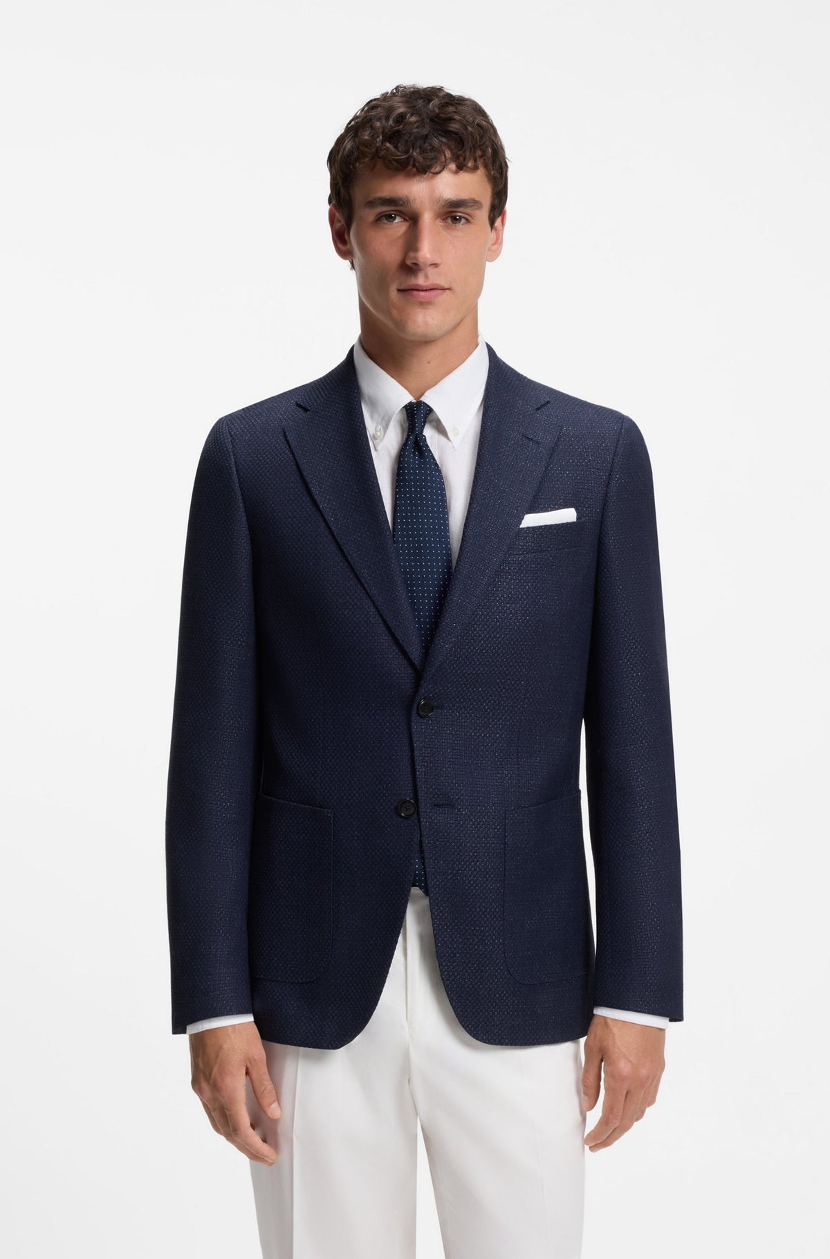 Boss Slim-fit H-Hutson Blazer in a patterned virgin wool blend - Blue
