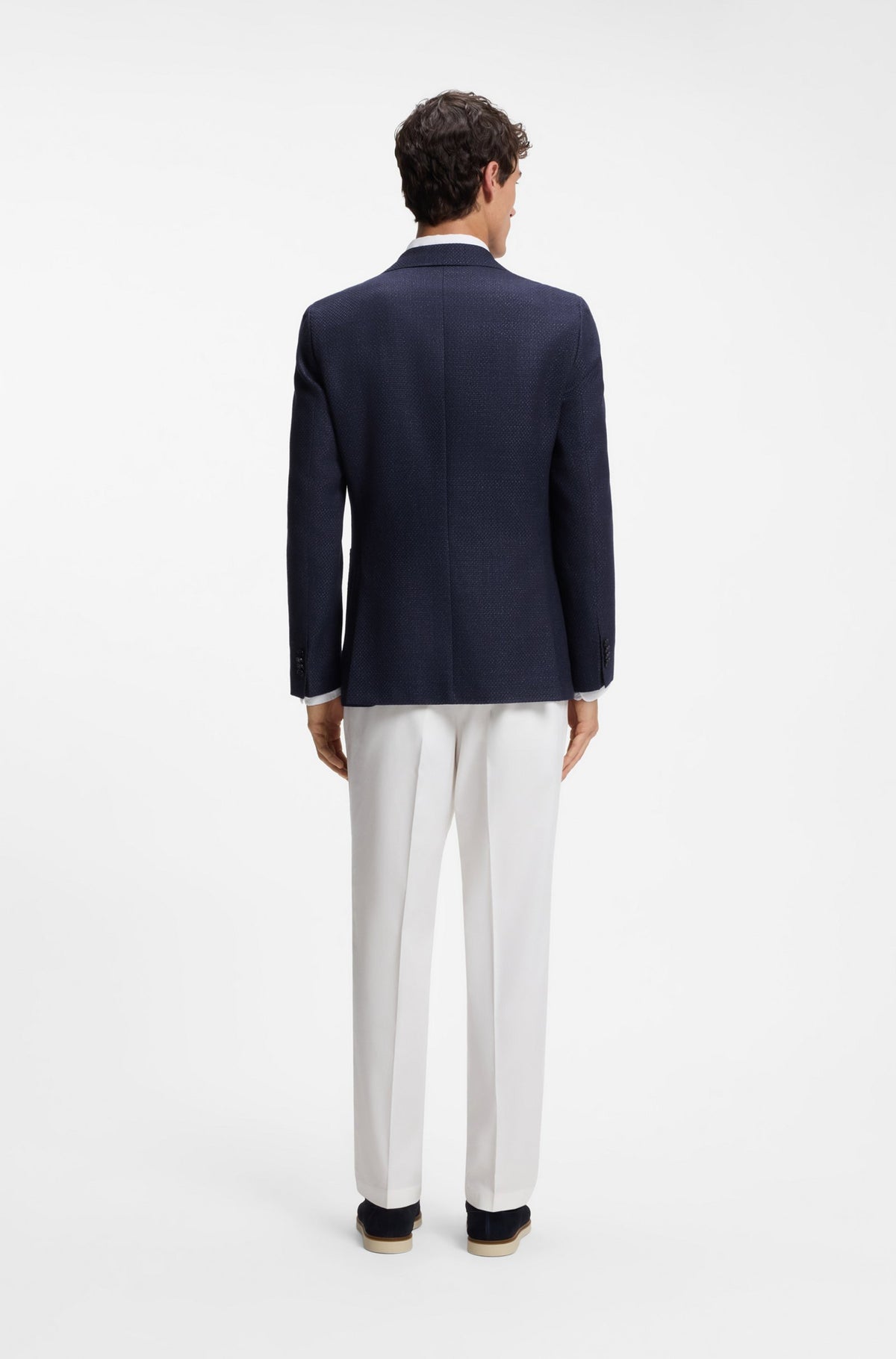 Boss Slim-fit H-Hutson Blazer in a patterned virgin wool blend - Blue