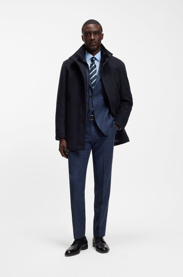 Boss formal coat in Italian fabric with a stand collar - Blue