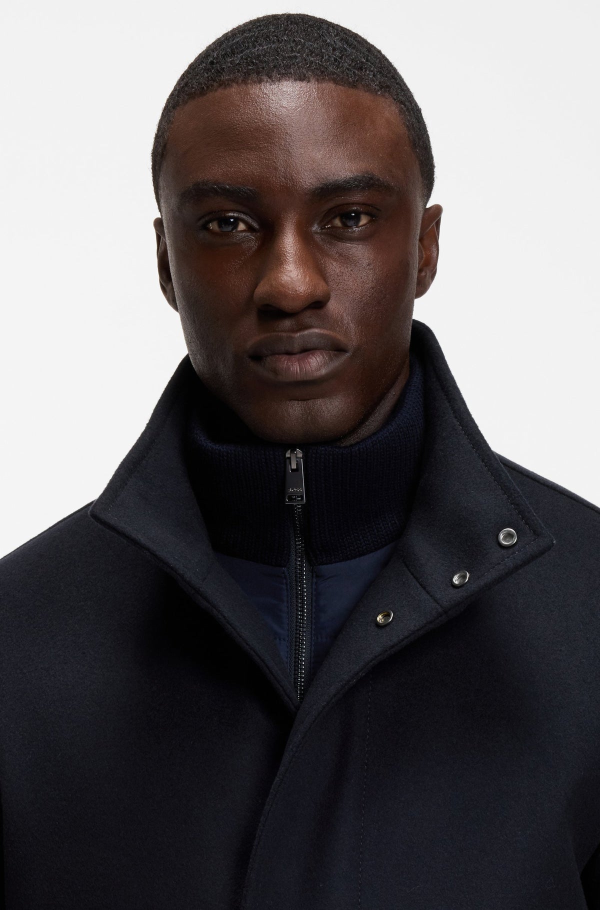 Boss formal coat in Italian fabric with a stand collar - Blue