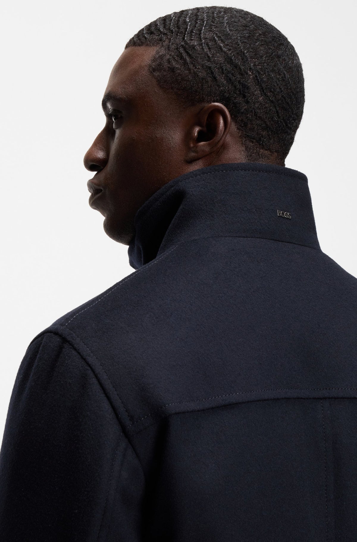 Boss formal coat in Italian fabric with a stand collar - Blue
