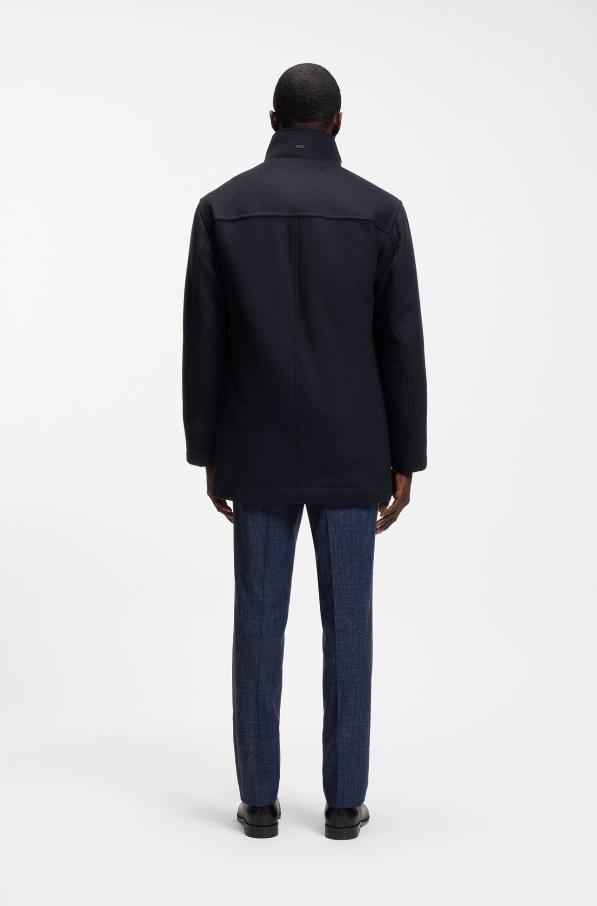 Boss formal coat in Italian fabric with a stand collar - Blue