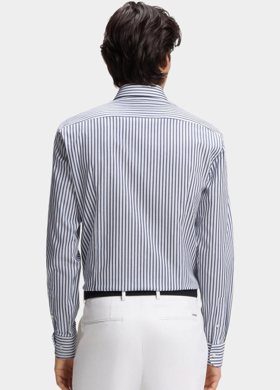 BOSS Slim Fit Easy-Iron Striped Stretch-Cotton Shirt – Blue