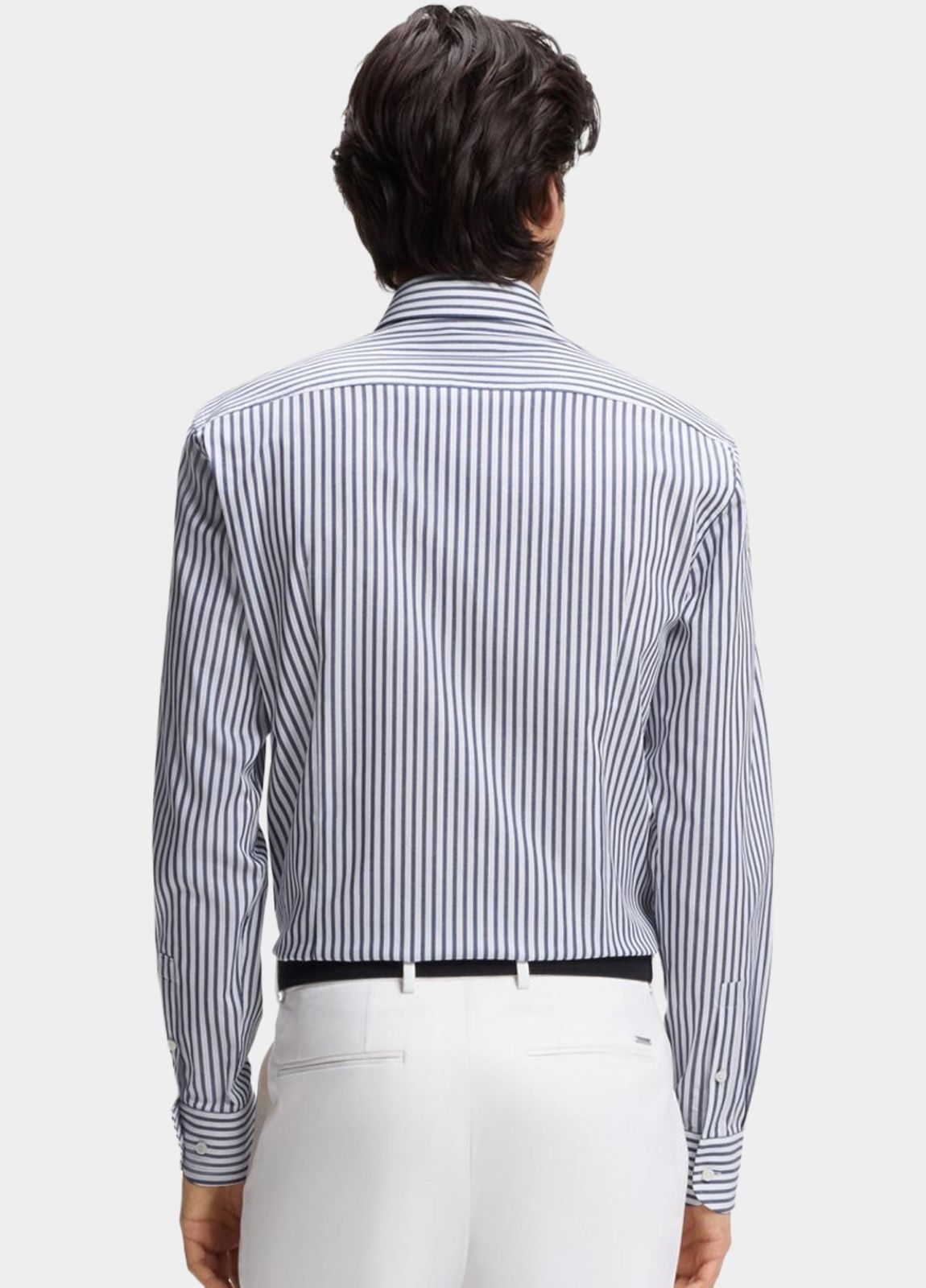 Boss Slim-fit shirt in easy-iron striped stretch cotton - Blue