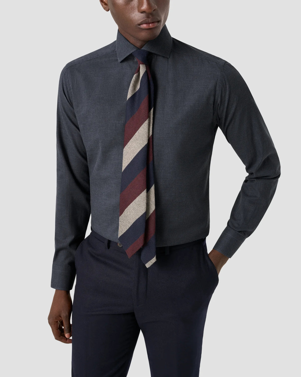 Eton Micro Check Signature Flannel Shirt - Dk Blue