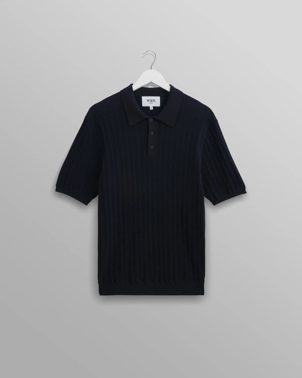 Wax London Naples Textured Knitted Polo Shirt - Midnight Navy