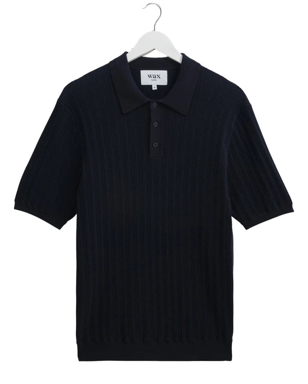 Wax London Naples Textured Knitted Polo Shirt - Midnight Navy