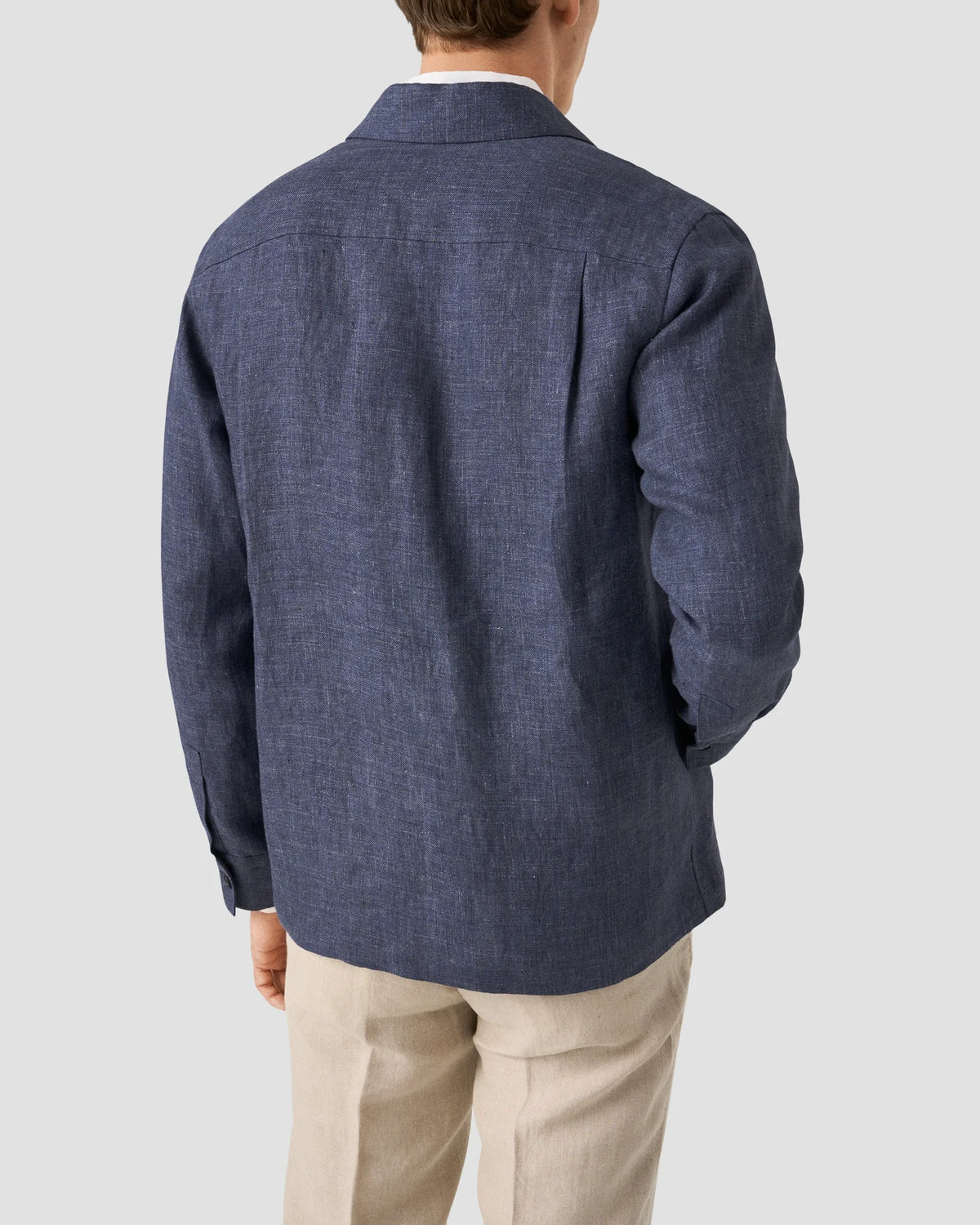 Eton Four Pocket Linen Overshirt - Navy Blue