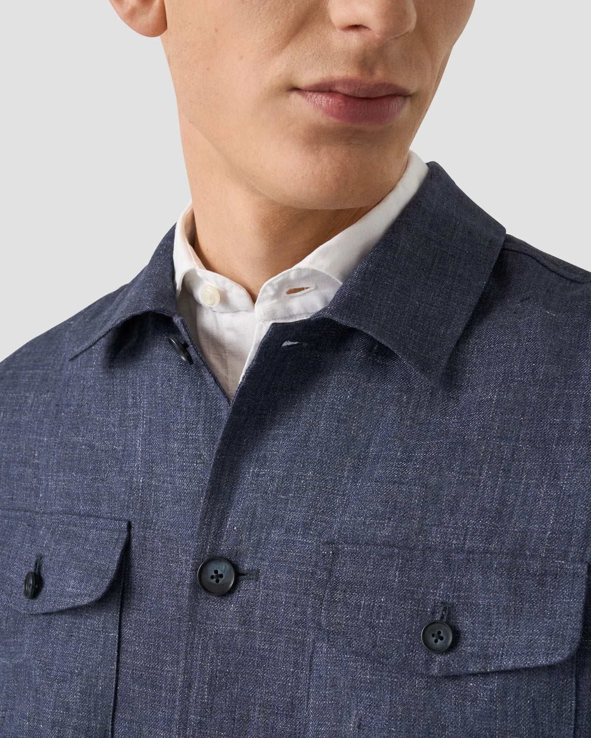 Eton Four Pocket Linen Overshirt - Navy Blue