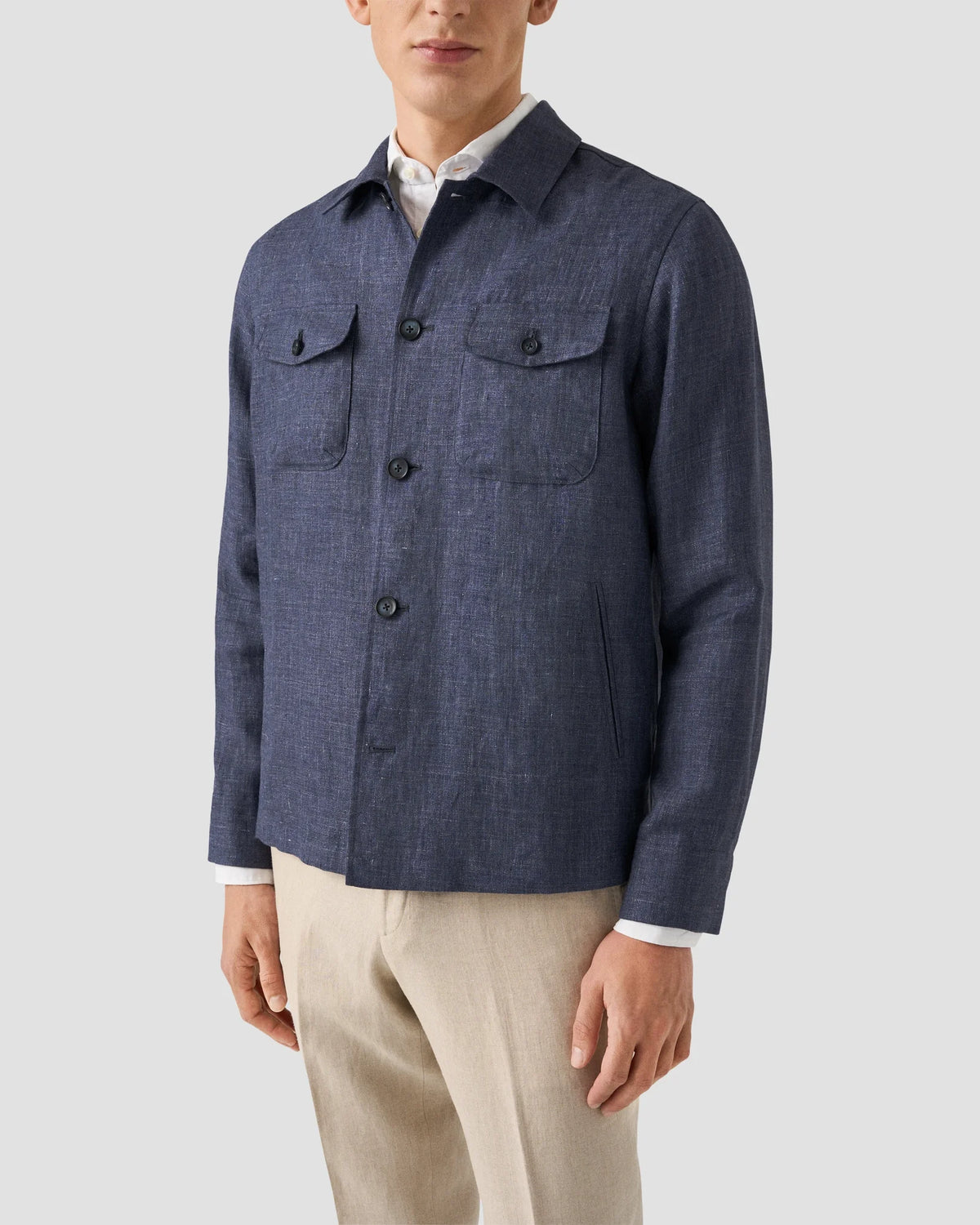 Eton Four Pocket Linen Overshirt - Navy Blue