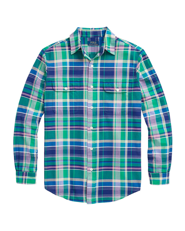Polo Ralph Lauren Custom Fit Plaid Oxford Shirt - Green / Navy