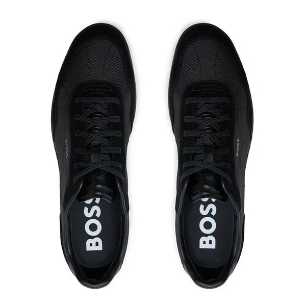 Boss Textured-Fabric Lace-up Trainers with Suede Trims - Black