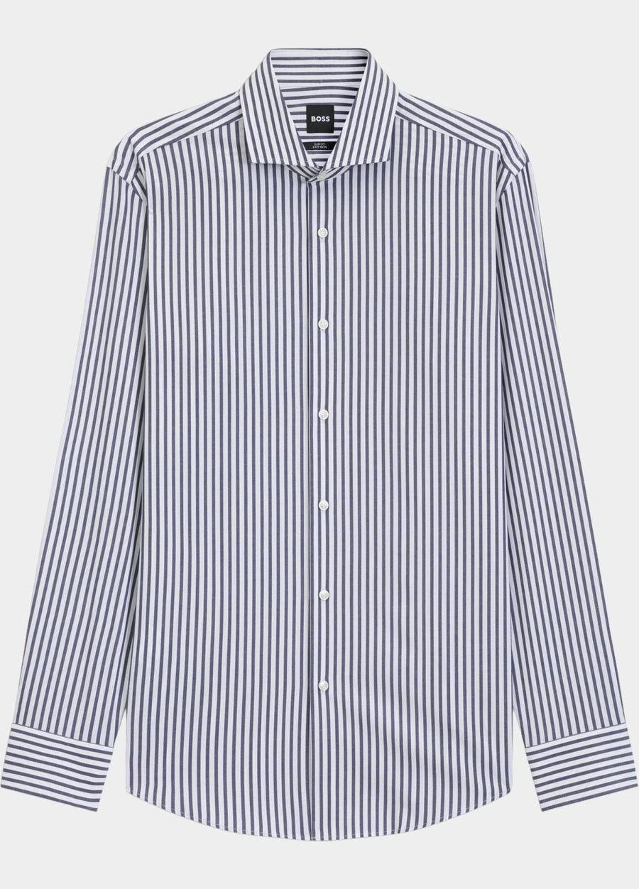 BOSS Slim Fit Easy-Iron Striped Stretch-Cotton Shirt – Blue