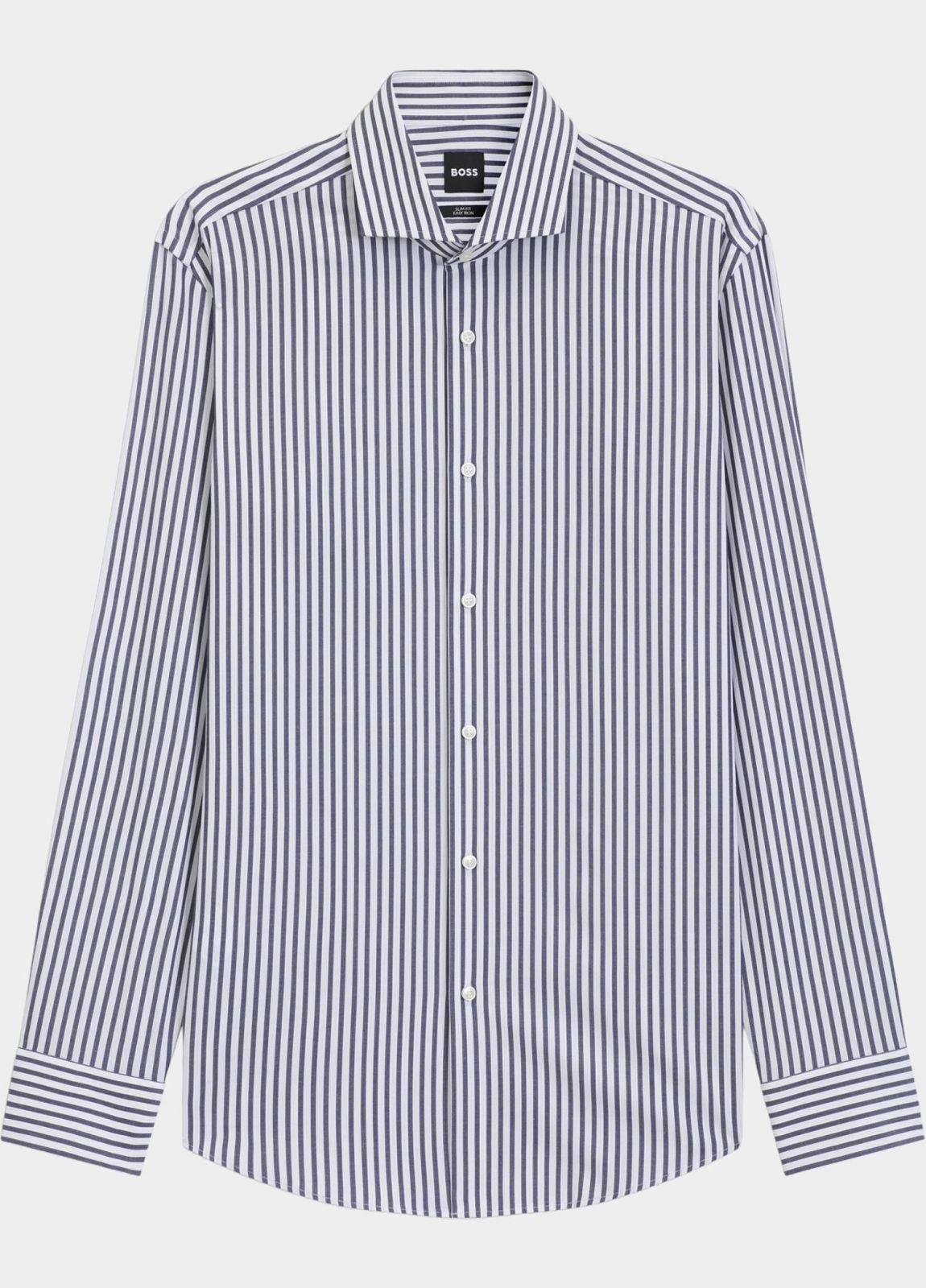 Boss Slim-fit shirt in easy-iron striped stretch cotton - Blue