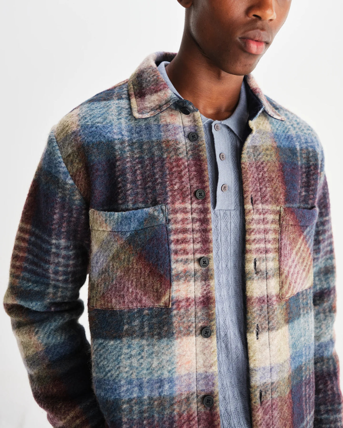 Wax London Whiting Overshirt Wool Blend Check Blue/Multi