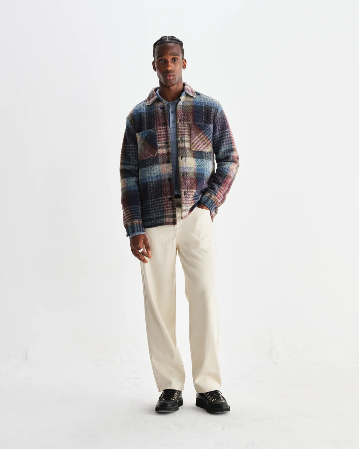 Wax London Whiting Overshirt Wool Blend Check Blue/Multi