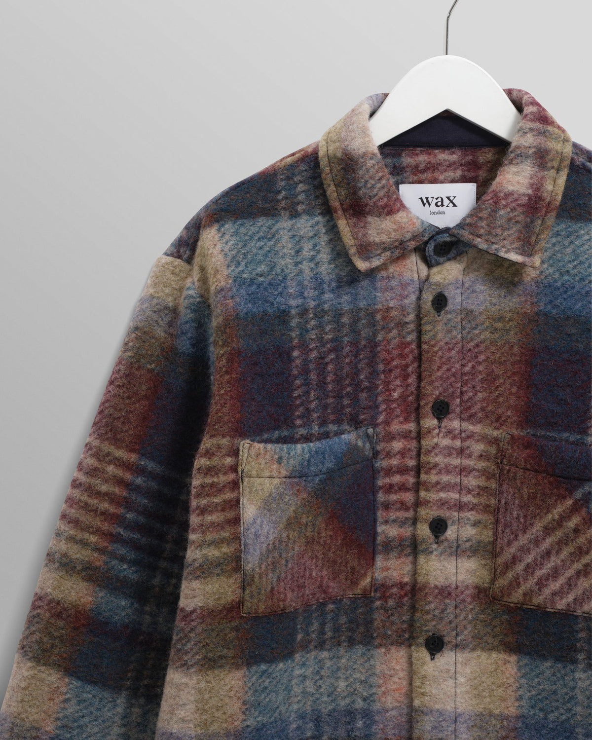 Wax London Whiting Overshirt Wool Blend Check Blue/Multi