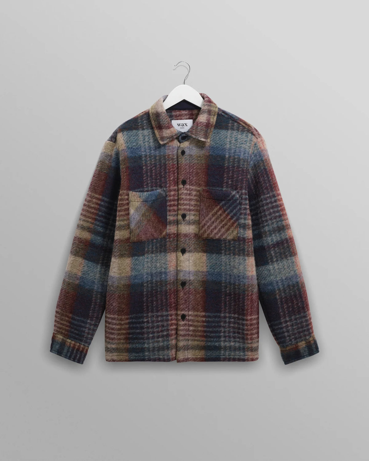 Wax London Whiting Overshirt Wool Blend Check Blue/Multi