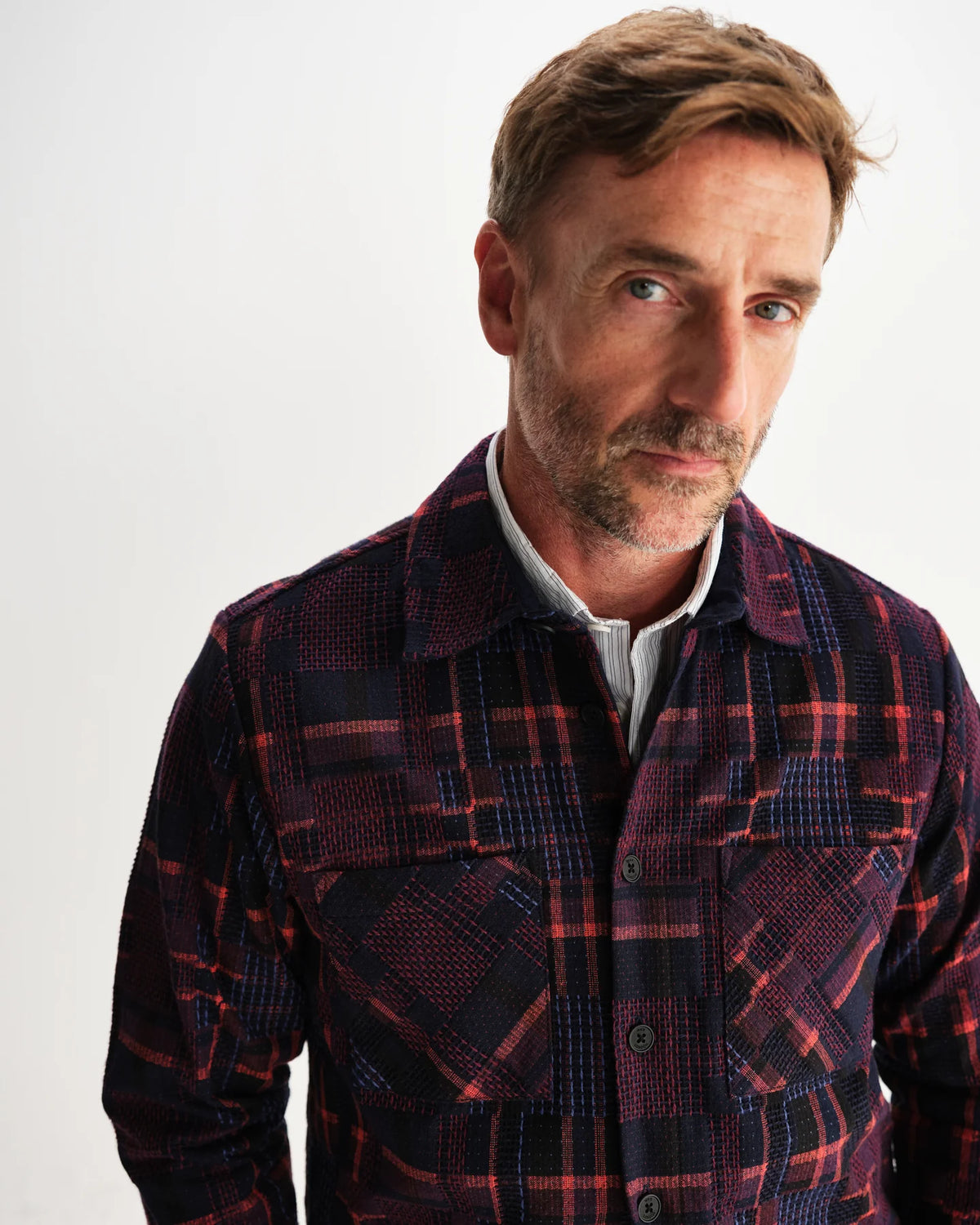 Wax London Whiting Overshirt Glitch Check - Burgundy