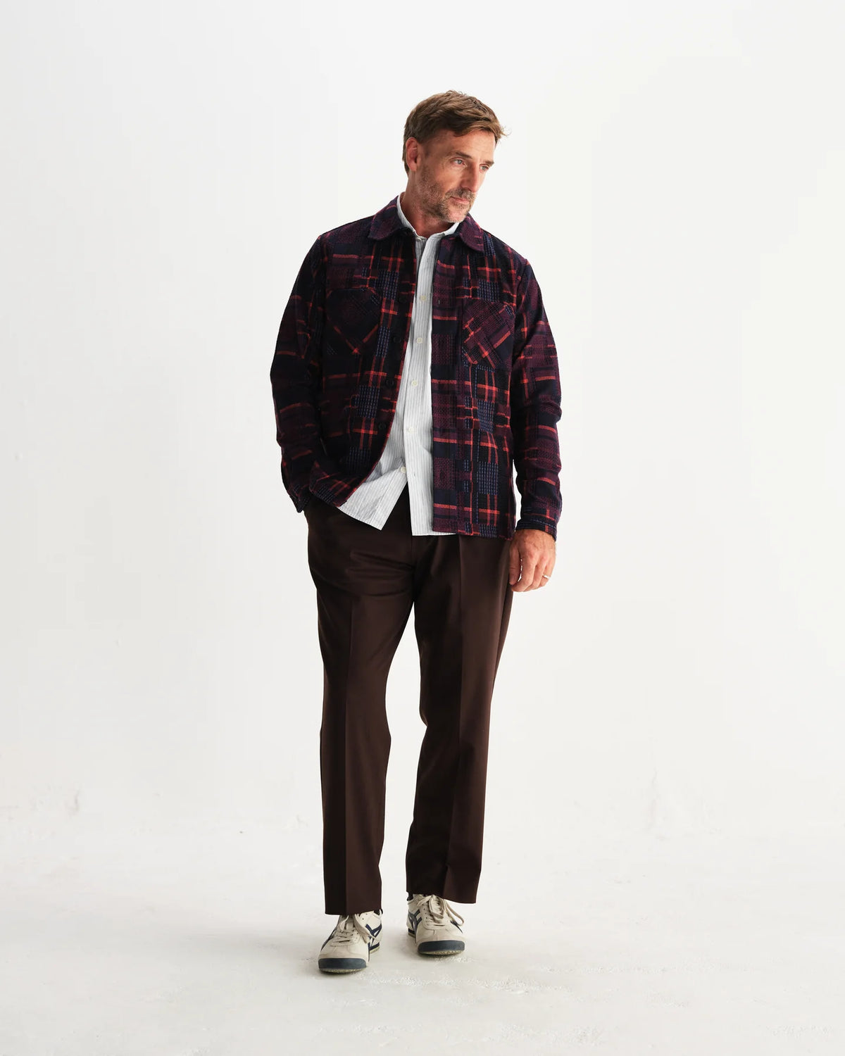 Wax London Whiting Overshirt Glitch Check - Burgundy