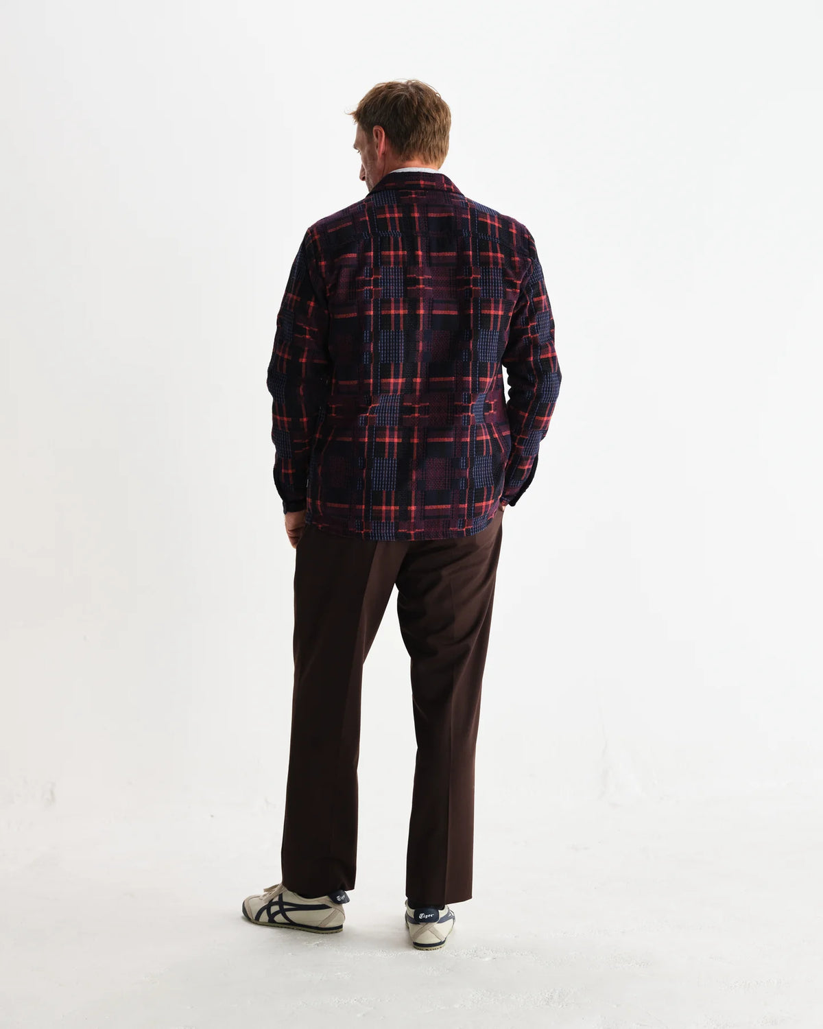 Wax London Whiting Overshirt Glitch Check - Burgundy