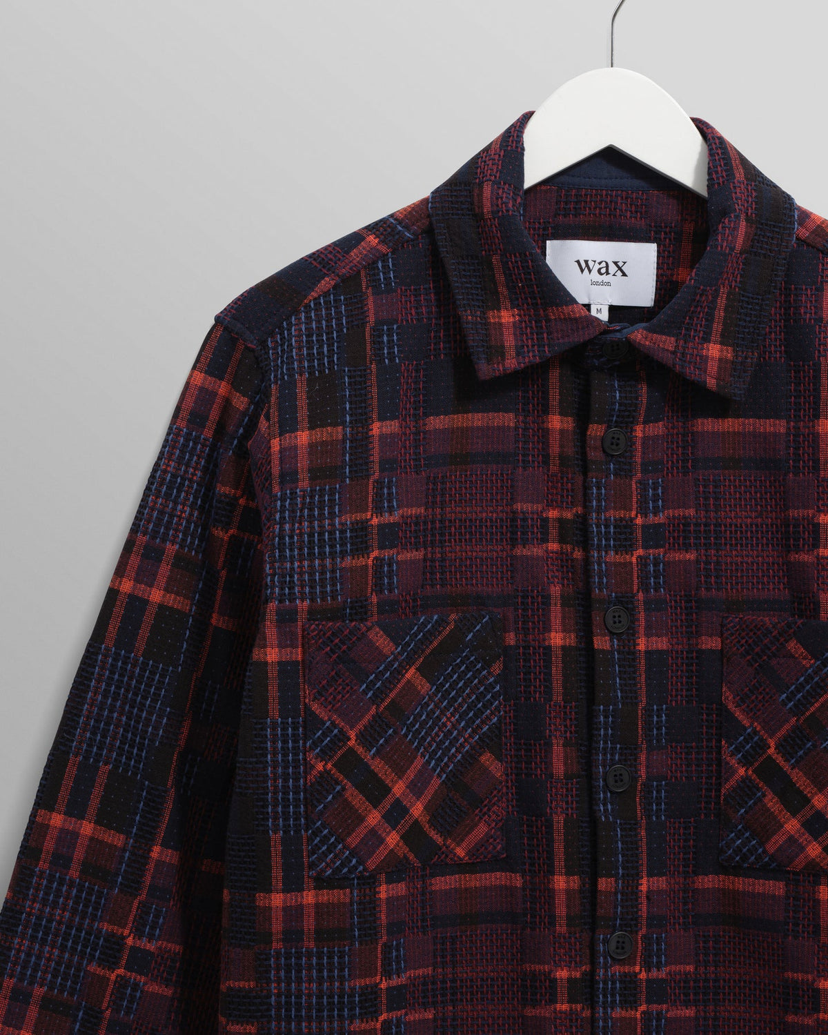 Wax London Whiting Overshirt Glitch Check - Burgundy