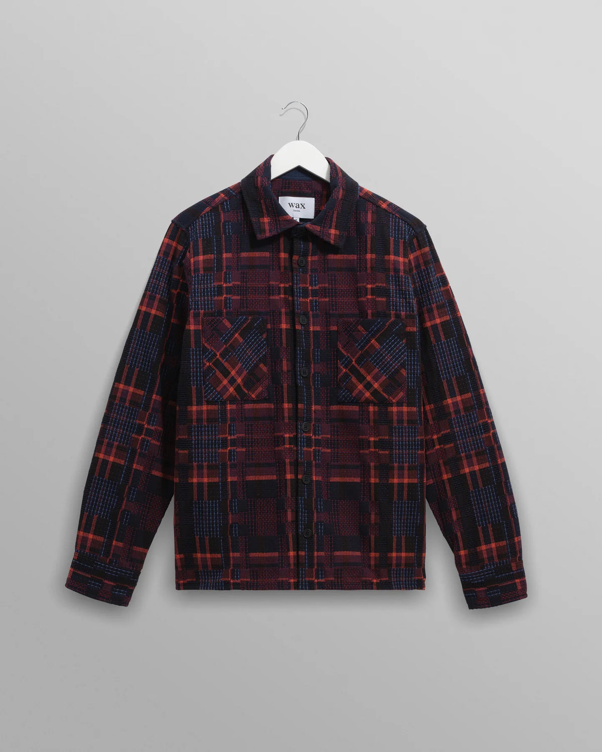 Wax London Whiting Overshirt Glitch Check - Burgundy