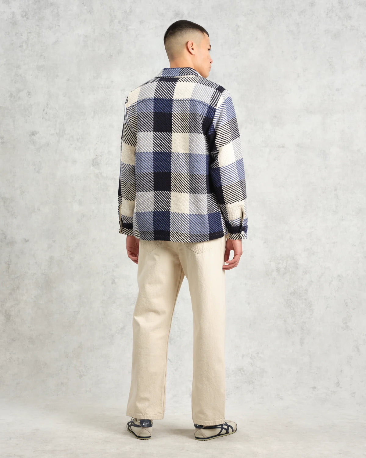 Wax London Whiting Navy And Ecru Block Check Overshirt - Navy
