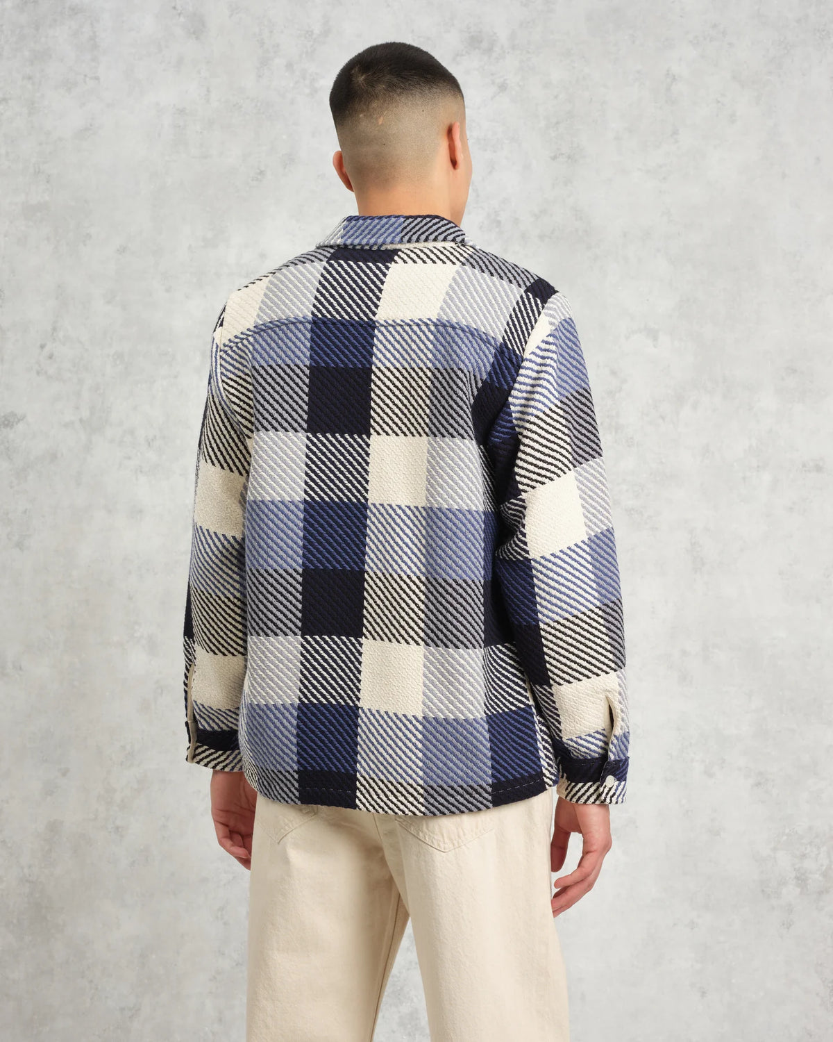 Wax London Whiting Navy And Ecru Block Check Overshirt - Navy