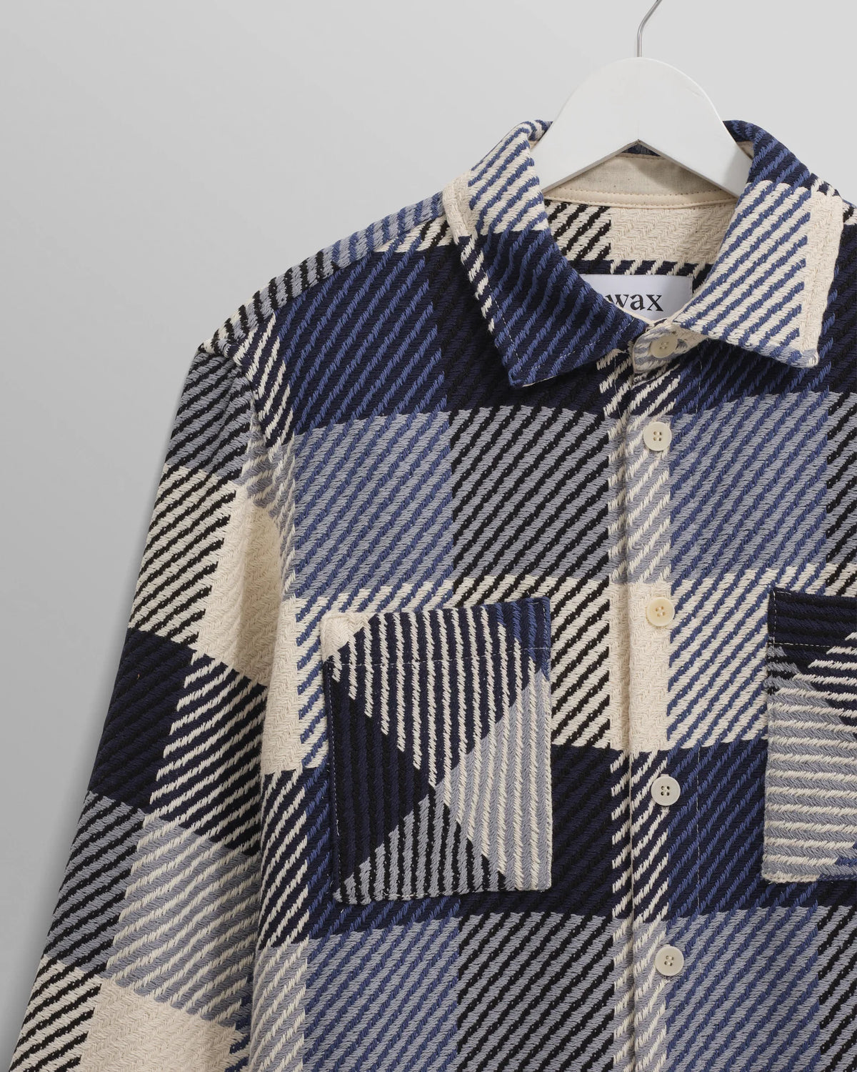 Wax London Whiting Navy And Ecru Block Check Overshirt - Navy
