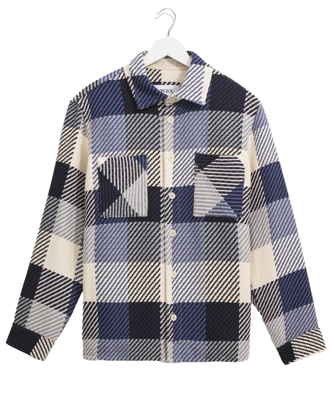 Wax London Whiting Navy And Ecru Block Check Overshirt - Navy