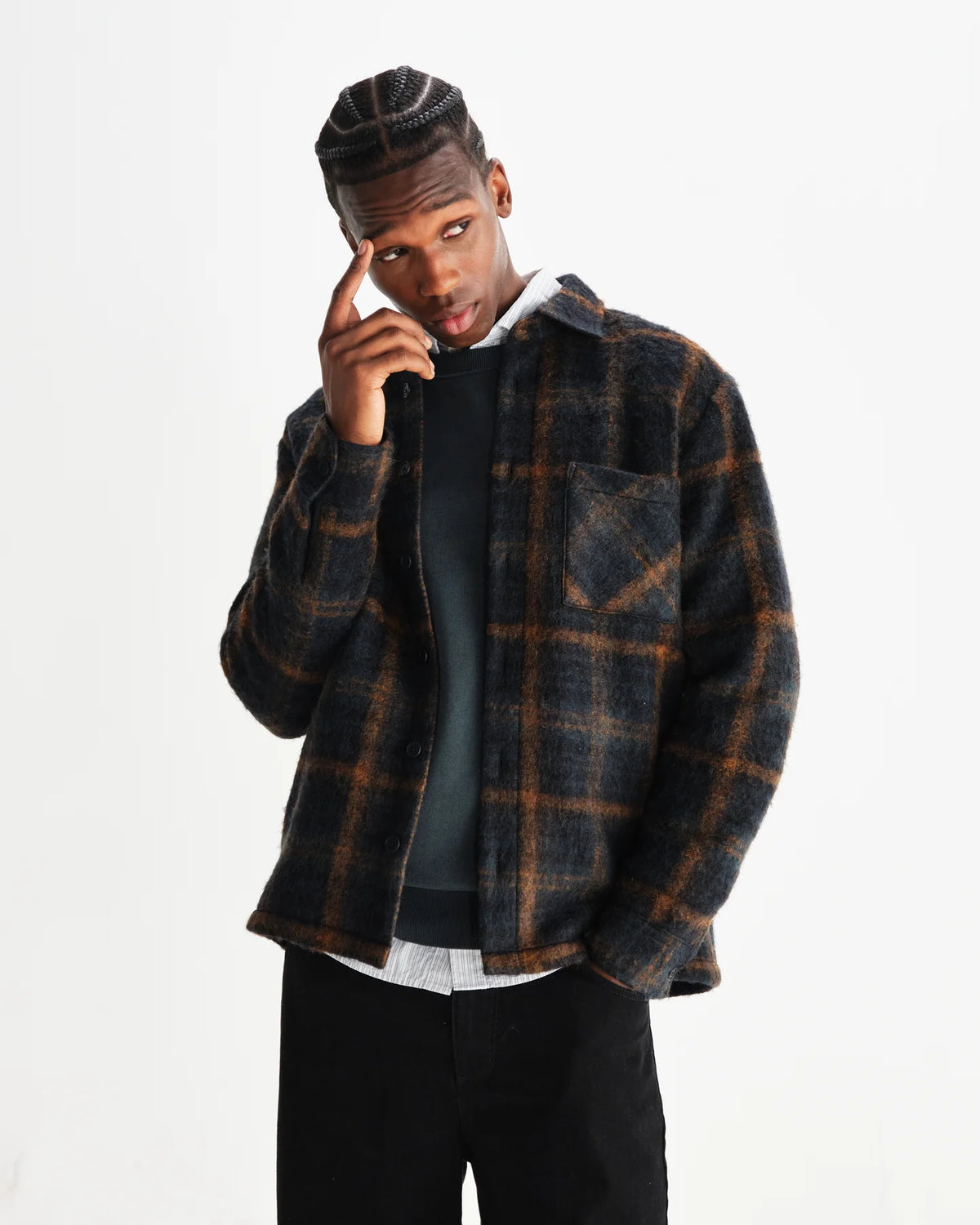 Wax London Whiting Overshirt Drawn Check Teal/Orange