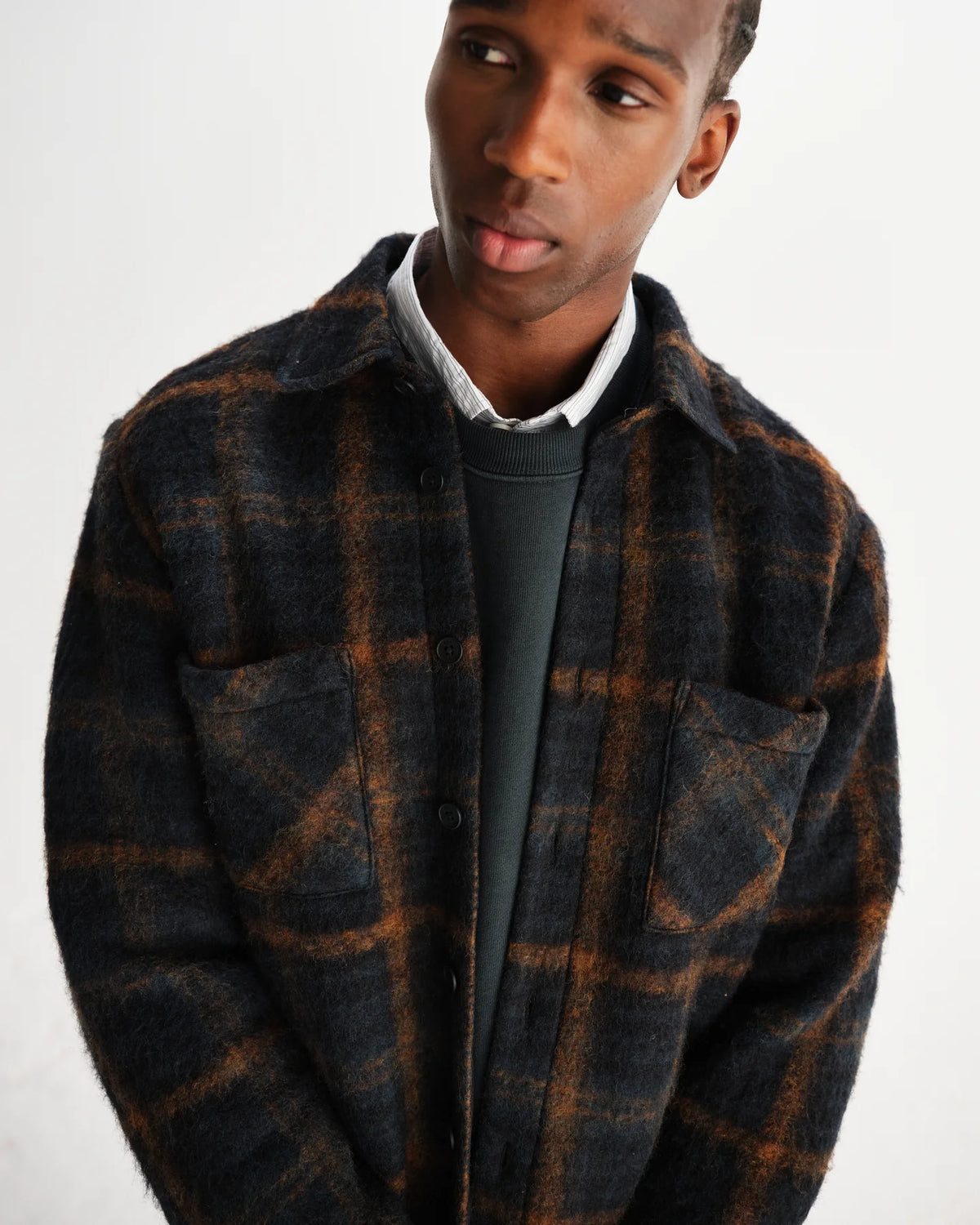 Wax London Whiting Overshirt Drawn Check Teal/Orange