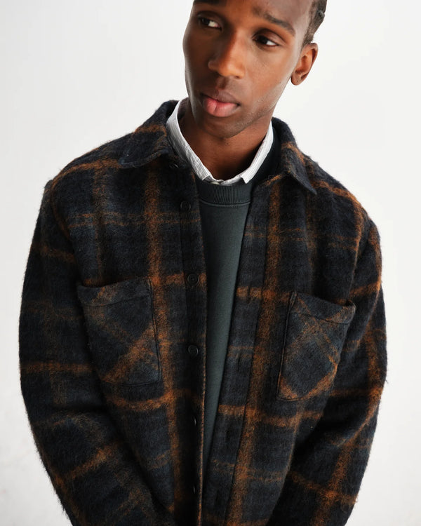 Wax London Whiting Overshirt Drawn Check Teal/Orange