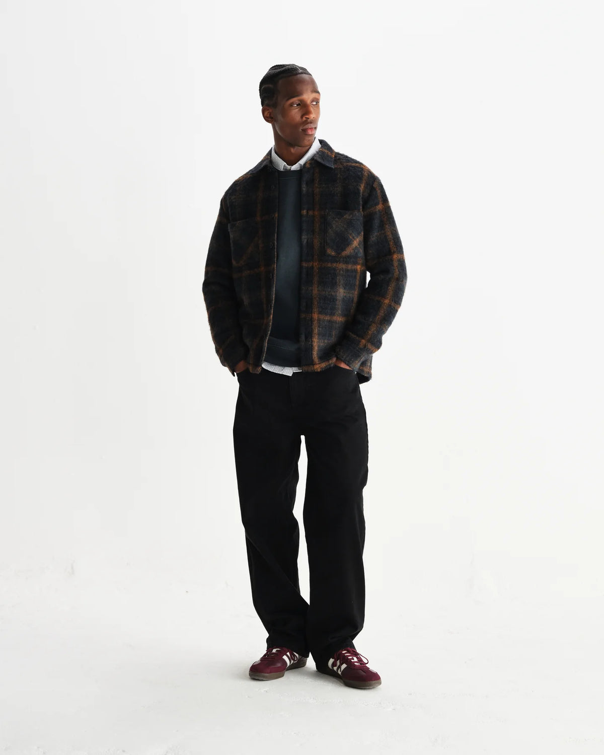 Wax London Whiting Overshirt Drawn Check Teal/Orange