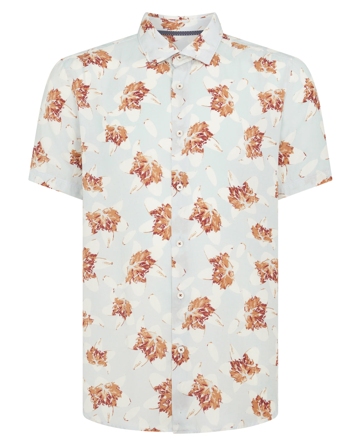 Remus Uomo Tapered Fit Leaf Print Shirt - Light Blue