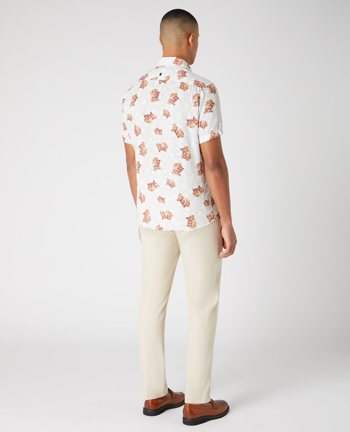 Remus Uomo Tapered Fit Leaf Print Shirt - Light Blue