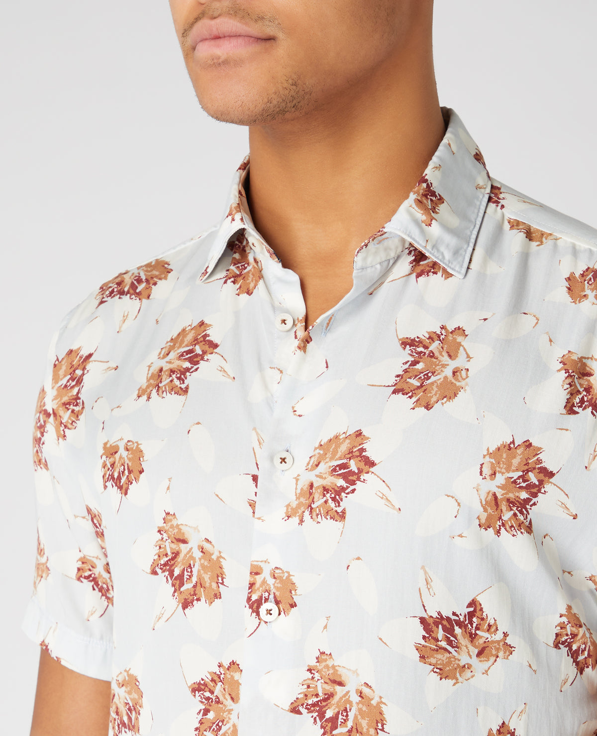 Remus Uomo Tapered Fit Leaf Print Shirt - Light Blue