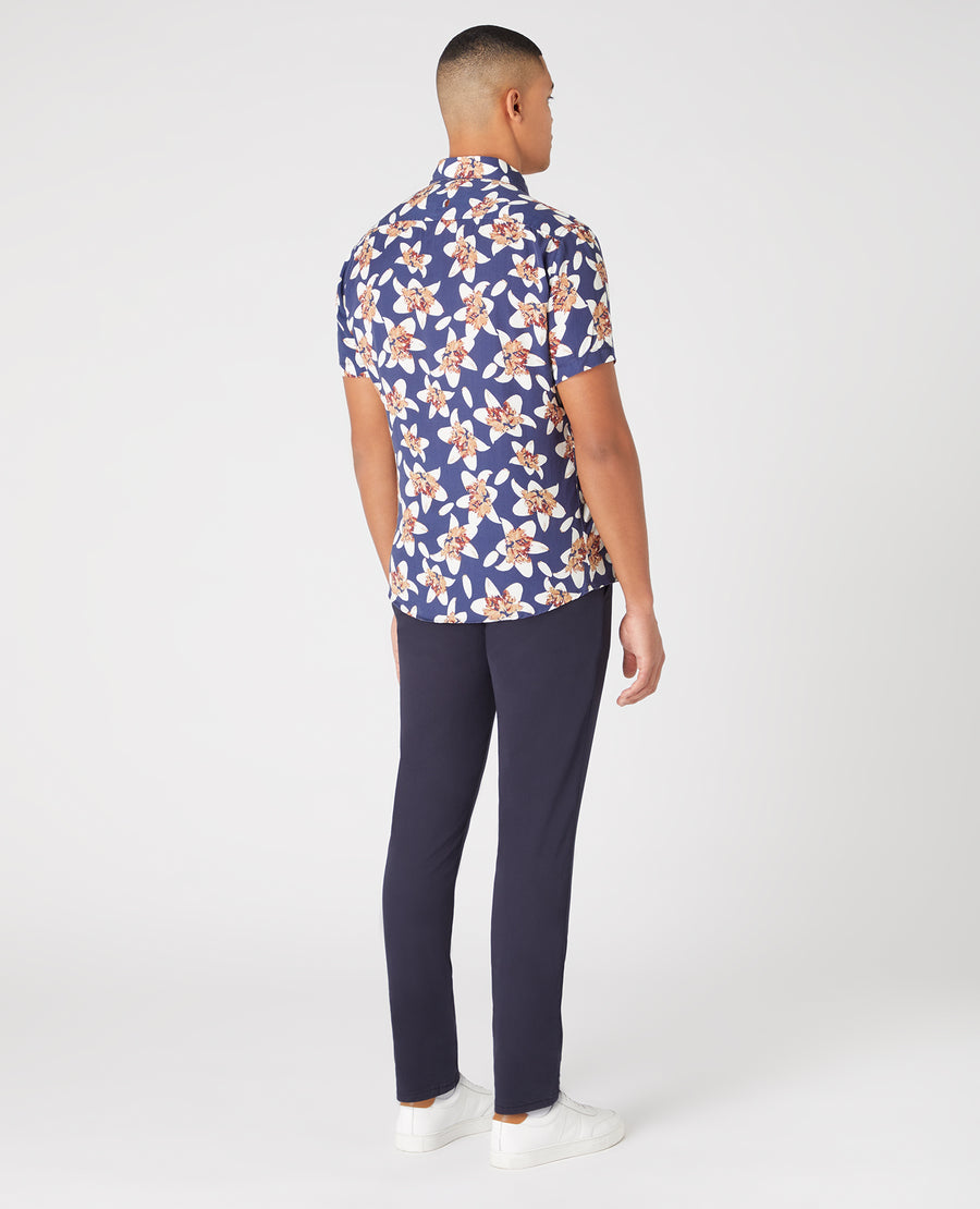 Remus Uomo Tapered Fit Floral Print Shirt - Navy