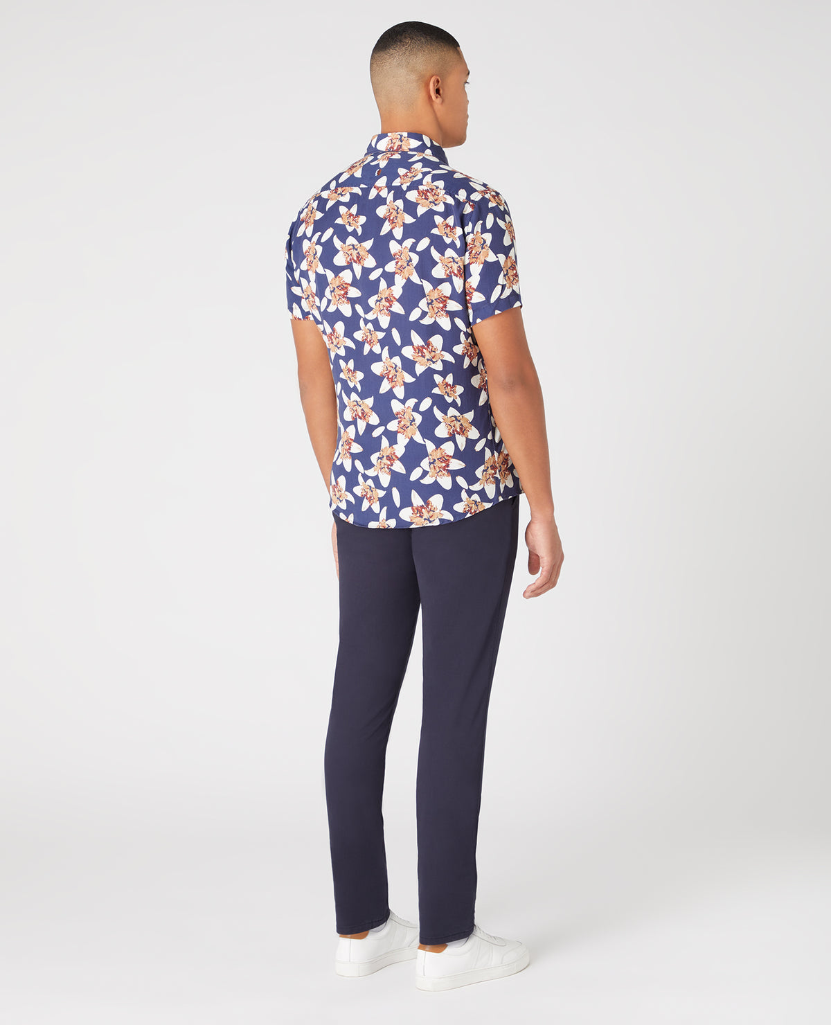Remus Uomo Tapered Fit Floral Print Shirt - Navy