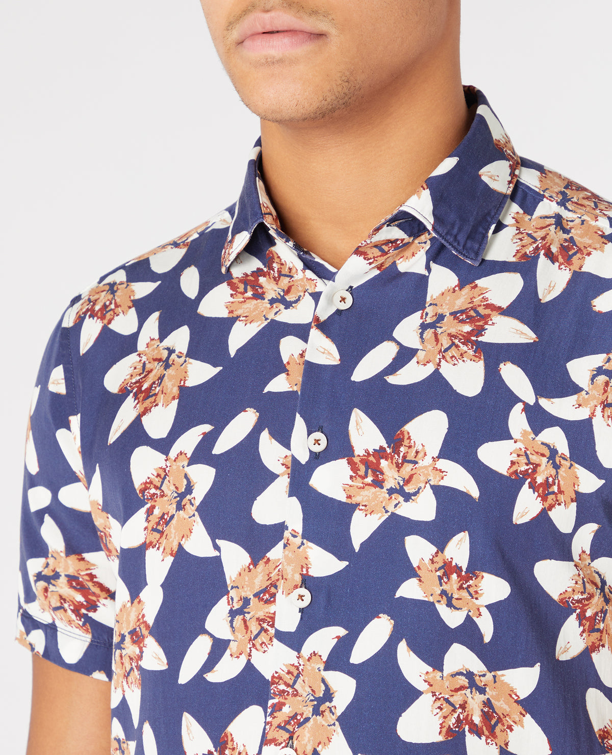 Remus Uomo Tapered Fit Floral Print Shirt - Navy