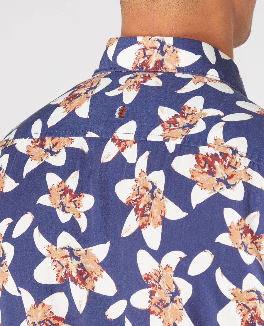 Remus Uomo Tapered Fit Floral Print Shirt - Navy